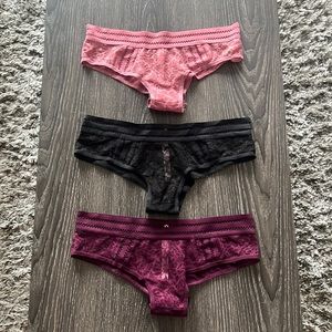 VS Pink set of 3 panties, NWOT, size small, front is lace & back is sheer.